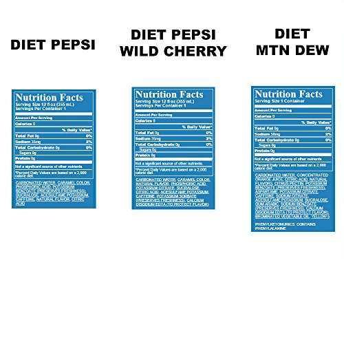 Diet Pepsi, Diet Pepsi Wild Cherry, and Diet Mtn Dew, Diet Soda Pop Variety Pack, 12 Ounce Cans, 24 Count