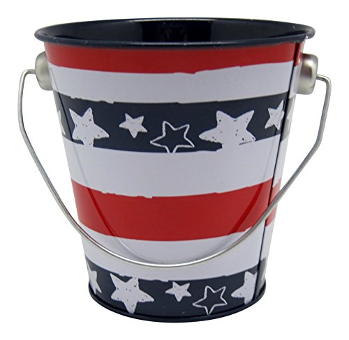 Stars and Stripes Tootsie Roll Candy Pail Bundle, 2 Items: Metal Stars and Bars Pail and 1 Lb. Tootsie Roll Midges thumbnail