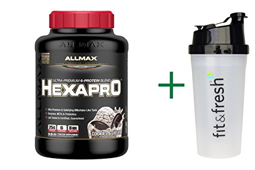 ALLMAX Nutrition, Hexapro, Ultra-Premium 6-Protein Blend, Cookies & Cream, 3 Lbs. (2.5 Kg),Vitaminder, Power Shaker Bottle, 20 Oz Bottle thumbnail