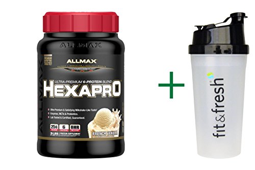 ALLMAX Nutrition, Hexapro, Ultra-Premium 6-Protein Blend, French Vanilla, 3 Lbs (1.36 Kg),Vitaminder, Power Shaker Bottle, 20 Oz Bottle thumbnail