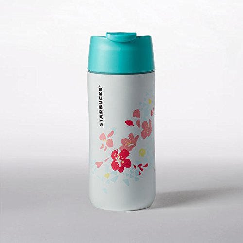 Starbucks Stainless Steel Flip and Sip Tumbler 12 Fl Oz White Green Cherry Blossom Collection