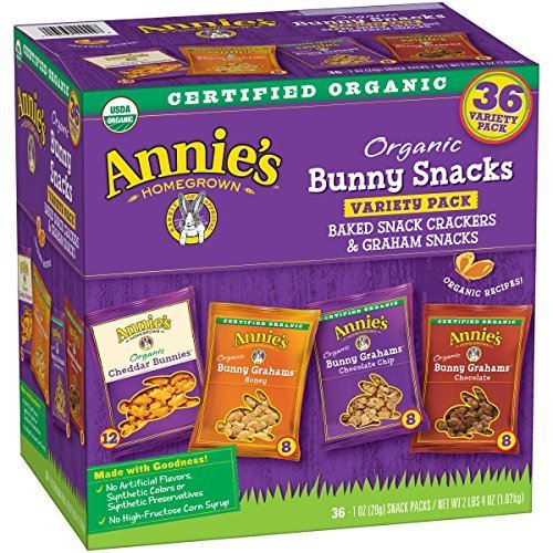 Annie's Organic Variety Pack, Cheddar Bunnies And Bunny Graham Crackers Snack Packs, 36 Pouches, 1 Oz Each