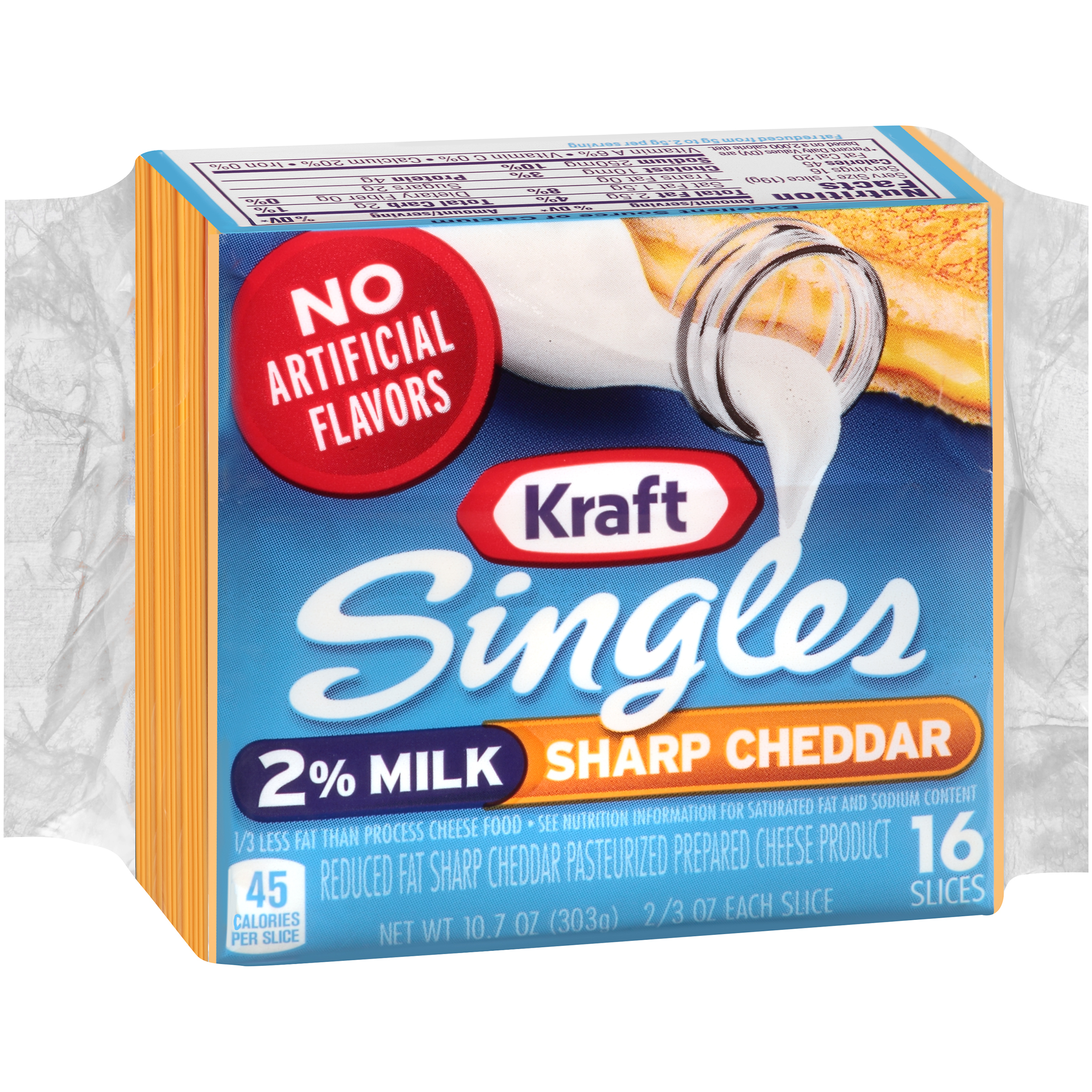 Kraft Singles Cheese Slices, 2% Milk Reduced Fat Sharp Cheddar Cheese, 16 Ct - 10.7 Oz Wrapper