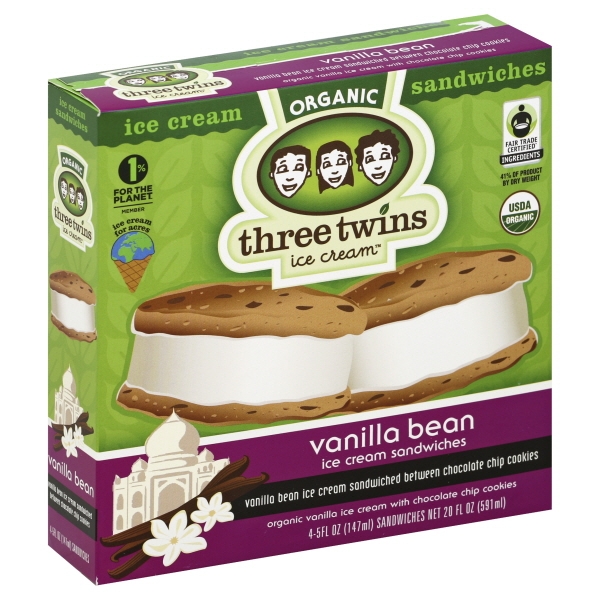 Vanilla Bean Ice Cream Sandwiched Between Chocolate Chip Cookies, Vanilla Bean