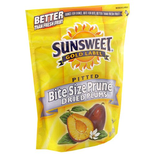 Sunsweet Golden Label Dried Pitted Plums, Bite-Size Prunes, 10-Ounce Resealable Pouches (Pack of 12)