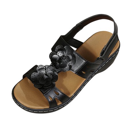 Aompmsdx Ladies Summer Fashion Multicolor Flower Round Toe Hook&Loop Platform Sandalssandals Women 2554