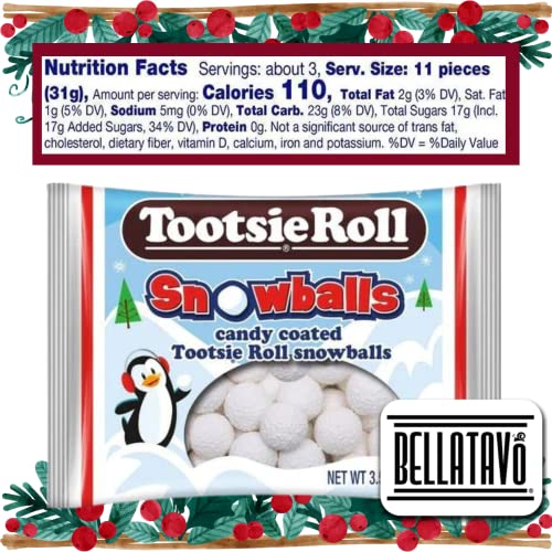 BELLATAVO Snow Ball Candy Bundle. Includes Three-3.5 Oz Bags of Tootsie Roll Snowballs Christmas Candy Plus a BELLATAVO Fridge Magnet! Tootsie Roll Sn thumbnail