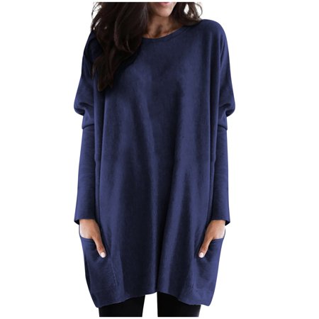 Women S Top  Shirts Dressy Casual White T Shirts for Women Long Sleeve Cotton Fashion Casual Solid Color Pockets O-Neck Loose Tops Shirts Casual Plaid