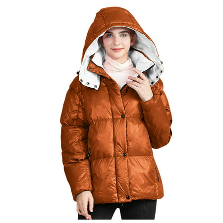 Miximx Womens Winter Shiny Jacket Plus Size Short Jacket Hooded Cotton Padded Coat - Gifts for Women Womens Winter Shiny a-a#9332 Winter Clothes for W