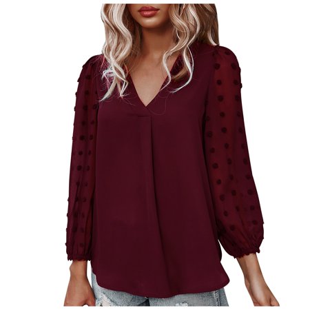Sentmoom Fall Shirts Women Trendy  Elegant Slim Tunic Tops Long-Sleeve Casual Relaxed T-Shirt V-neck Elegant Trendy Tunic Fashion Loose Tees Bow Tie B