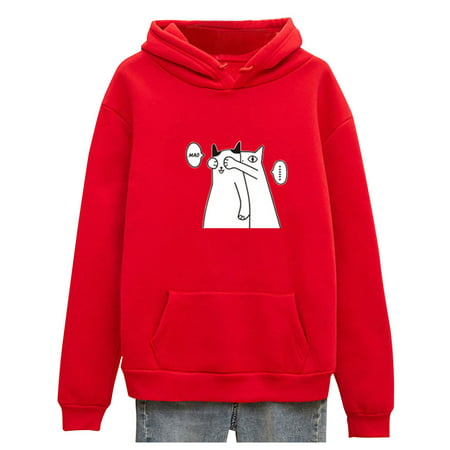 Women Plus Size Hoodies Clearance Hoodies Cat Print Casual Hooded Sweatshirt Pullover Top Blouse