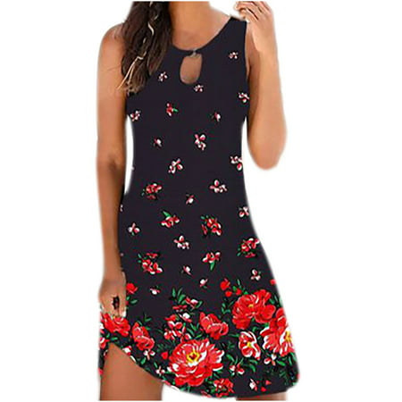 Fall Dresses for Women Clearance Vintage O-Neck Sleeveless Printed Round Button Dresses