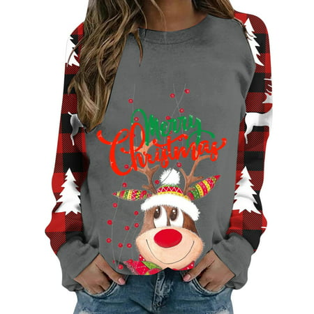 FengLS Fashion Women S Print Round-Neck Pullover Tops Long Sleeve Comfortable Blouse Sweatshirt 10-Ladies Clothes-07A#4579 Womens Cloth MYFFashion Wom