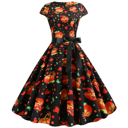 Usupdd Fall Dresses for Women 2068 Women Vintage Short Sleeve 50s Housewife Evening Party Prom Dress Usupdd WAA221007-4719