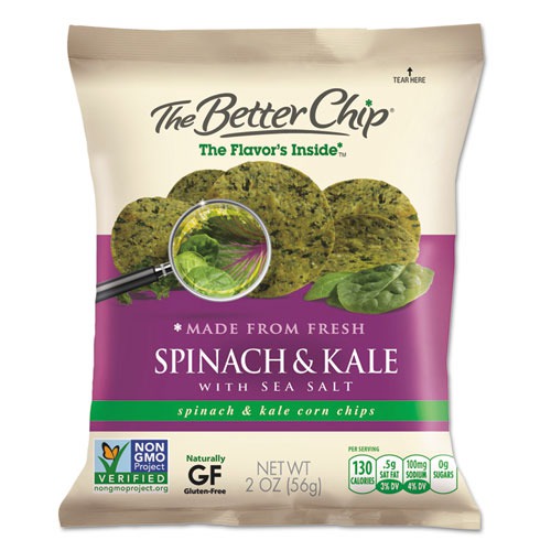The Better Chip Tortilla Chips, Spinach and Kale with Sea Salt, 2 Ounce (Pack of 18)