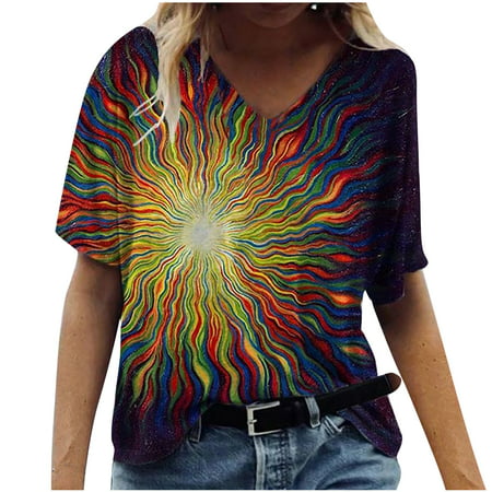 Womens V Neck Cute Graphic Tees Short Sleeve T-shirt Tops Loose Blouse Tops Summer Sexy Workout T-Shirts Ladies Going Out Party Prom Tshirts A526-3460