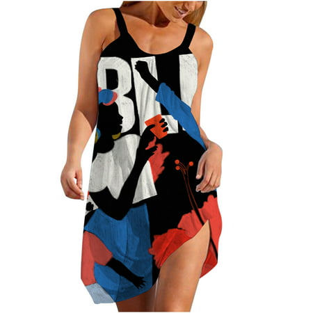Onlywo Dresses for Women Fashion  Women S Casual Sling Dress Sleeveless Round Neck Loose Beach Dress Trendy Comfy Mini Dress