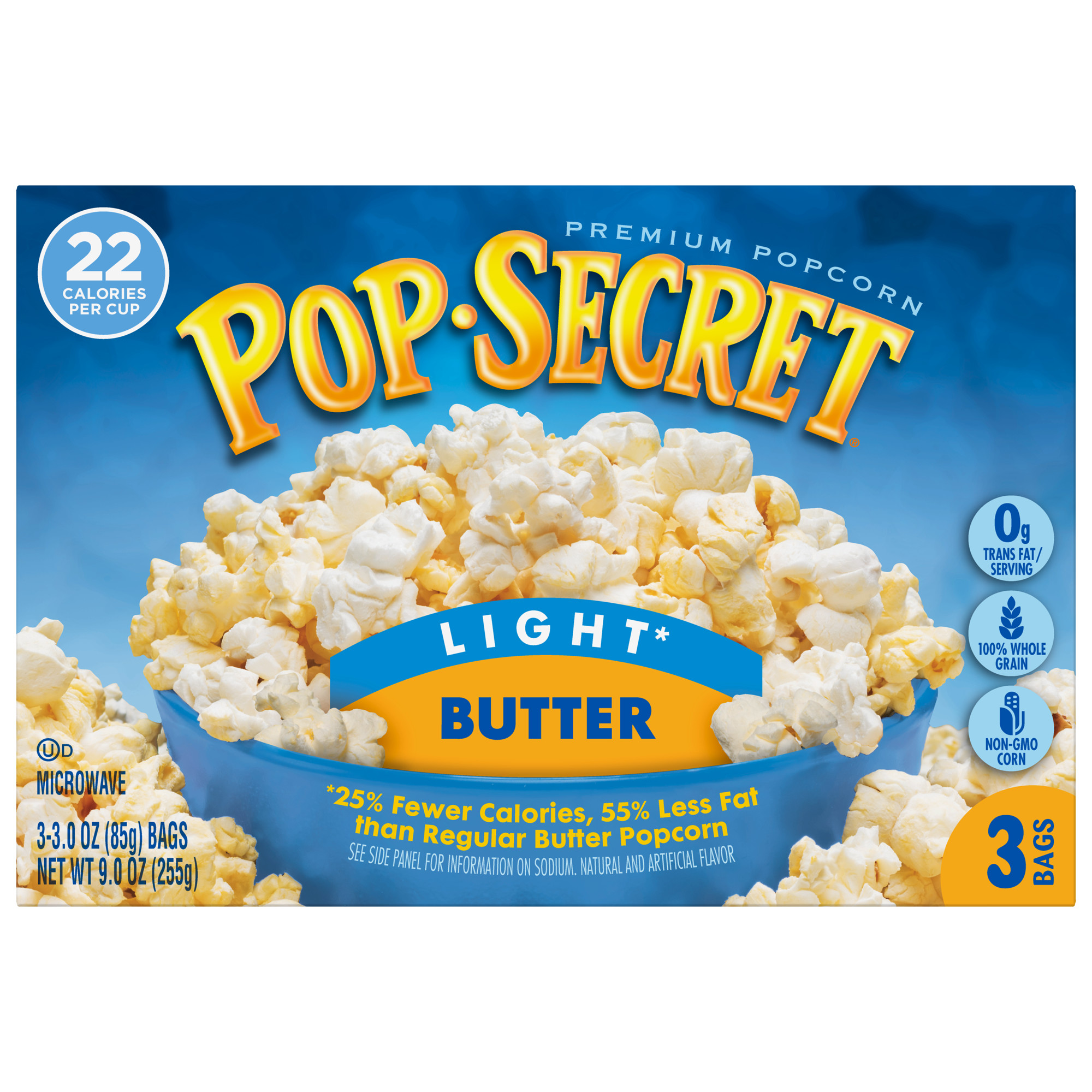 Pop Secret Microwave Popcorn  Light Butter Flavor  3 Oz Sharing Bags  3 Ct
