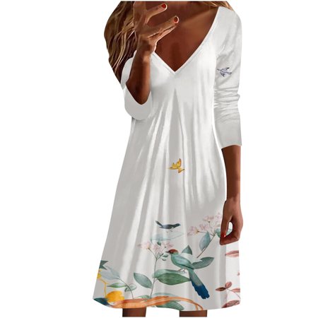 Usupdd Fall Dresses for Women 6911 Women S Fashion Printed Long Sleeve V-neck Pullover Dress Female Casual Dress WCC220913-4890