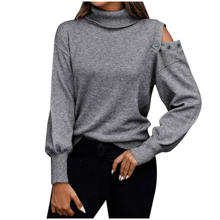 Miximx Women Tops  Women Casual Solid Long Sleeve Turtle Neck Sweaters Tops - Women Tops Women Casual Solid a-a#48953 Female