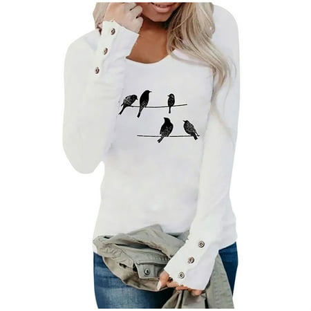 Sentmoom Cute T-Shirts for Women  Cute Slim Tee Crewneck Trendy Relaxed Tunic Tops Long-Sleeves Basic Solid Shirt Solid Oversized Tee Tops Self Tie Pu