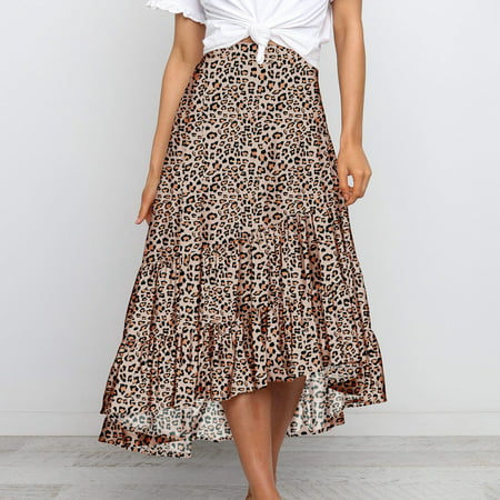 Rache-1136 Long Skirts for Women Plus Size Waist Chiffon Women High Ruffle Leopard Skirt Mini Skirts for Women Sexy