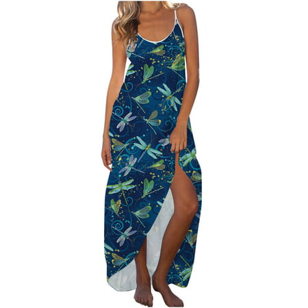 Summer Dresses for Women 2022 Women S Summer Fashion Sling Mid-waist Sleeveless Printing Slim Beach Dress for Daily Wear in Summer