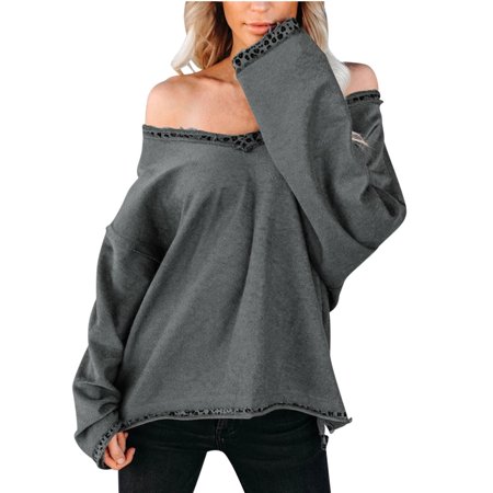 Sentmoom Ladies Blouses and Tops Dressy  Vintage Graphic Top Long Sleeves V-neck Vintage Loose Henley Shirts Trendy Classic Tunic Vintage Fitted Tee T