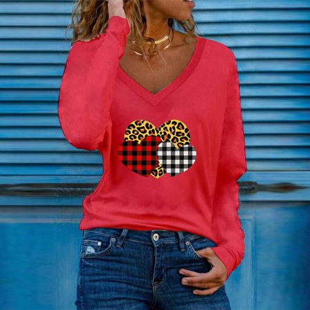 Tokmisa CO440 Women Casual Printed Sexy Long Sleeve V-Neck Pullover Blouse Tshirt Tops Shirt #3460
