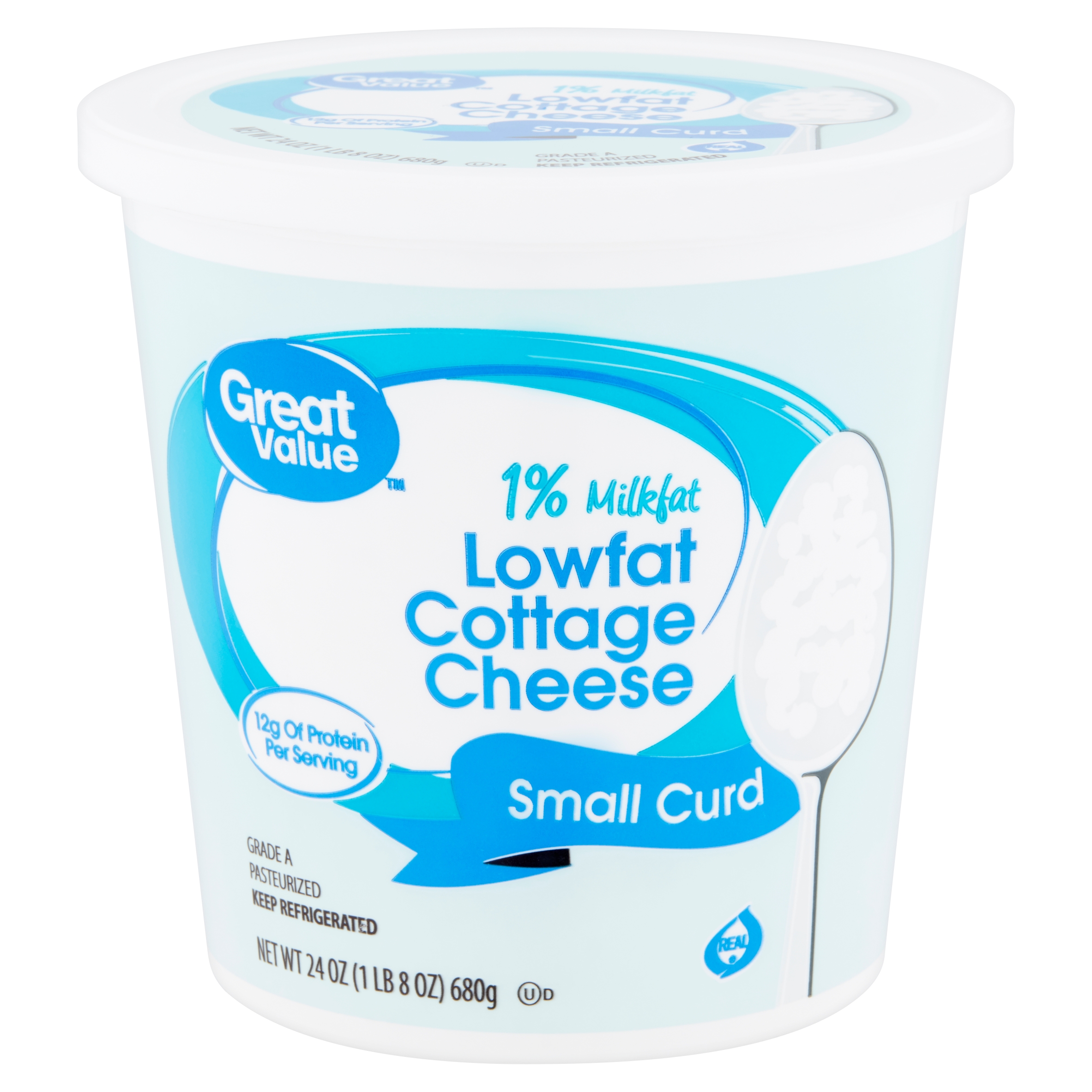 Great Value 1% Milkfat Lowfat Small Curd Cottage Cheese, 24 Oz Image
