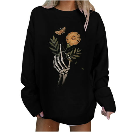 Sentmoom Long-Sleeve Vintage Graphic Tunic Tops  Graphic Sweatshirts for Women Self Tie Shirts Crew Neck Trendy Classic Tshirt Elegant Regular Tops Ge