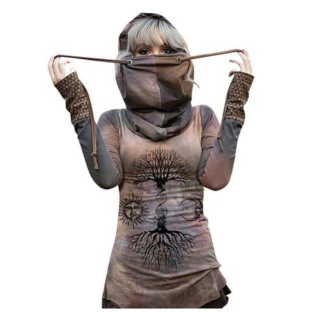 Women Hoodies Clearance Women S Hooded Drawstring Fashion Casual Vintage Moon Tree Printing Sweatshirt Blouse
