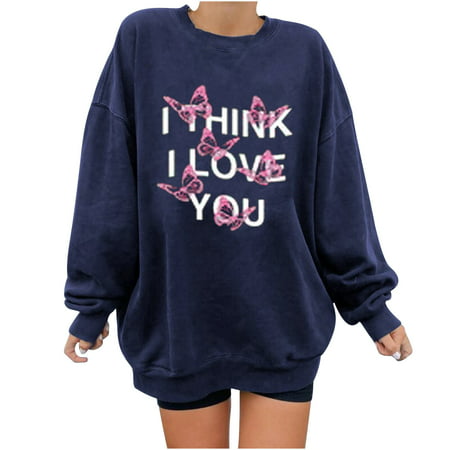 Sentmoom Long Sleeves Butterfly Print Henley Shirts  Sweatshirts for Women Pleated T Shirts Crew Neck Comfy Fashion Tshirt Classic Loose Sweatshirts Z