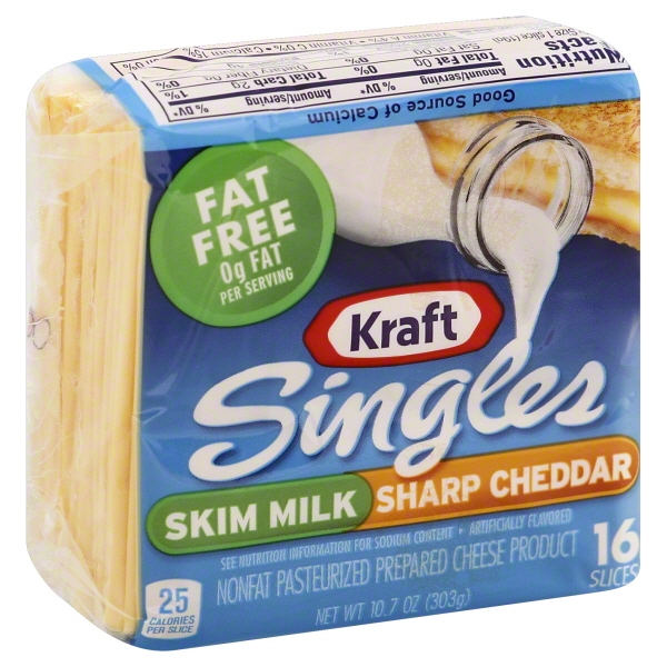 Kraft Singles Skim Milk Sharp Cheddar Cheese Slices 16 Ct Pack, 10.7 OZ