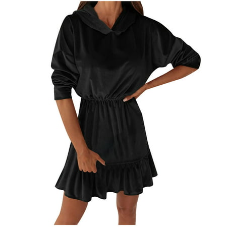 Usupdd Fall Dresses for Women 9318 Women S Fashion Slim Fitting Golden Velvet Medium and Long Casual Hooded Dress Female Casual Dress WCC220913-7297