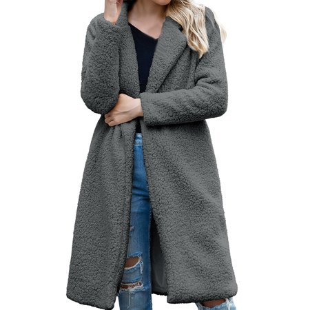 Labakihah Womens Fall Fashion 3119 Ladies Fashion Solid Color Long-sleeved Mid-length Lamb Velvet Coat Grey