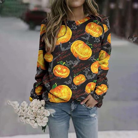 Shirts for Women  Women Dressy Casual Women S Shirts Casual Button Shirts Long Sleeve Halloween Casual Print Sweatshirts Thermal Crewneck T-Shirts Loo