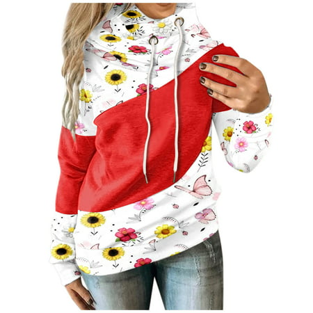 Dmqupv Hoodie Teen Flower Sweatshirt Casual Long Hooded Sports Women Sleeve Fashion Printed Hoodies Women Pullover White X-Large