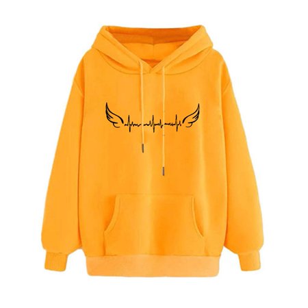Dmqupv Tops for Women Casual Summer Women S Trendy Printed Sweatshirt Thick Hooded Pullover Sport Compression Shirt Shirt Yellow X-Large