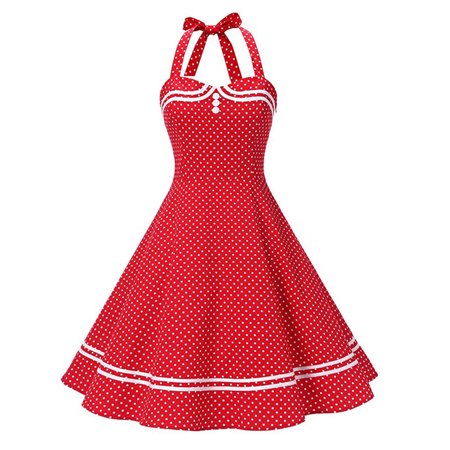 DDgui Wedding Guest Dress Women Stripe Polka Dots Retro Halter Neck Swing Dress Sleeveless Round Neck Dress DDgui WCC220920-6974