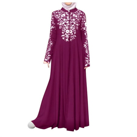 Gibobby Fall Dresses for Women 3619 Knee Length Dress for Women Kaftan Islamic Women Abaya Maxi Lace Dress Dress Stitching Womens Dresses Casual