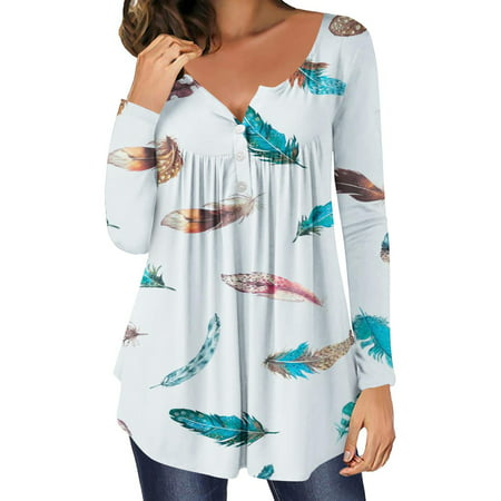 Miximx Women Tops  Women S Fashion Printed Loose T-shirt Long Sleeves Blouse Round Neck Casual Tops - Women Tops Women S Fashion Printed a-a#6317 Fema