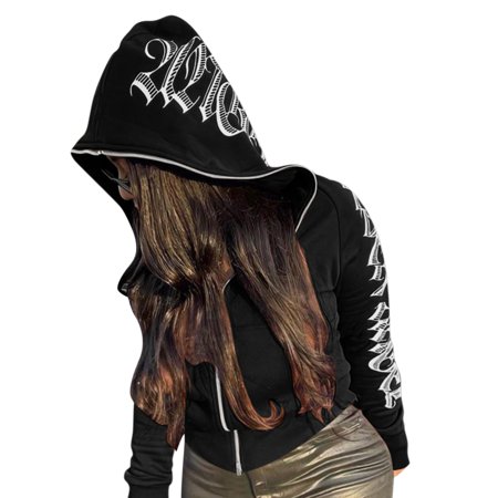 NECHOLOGY Women S Hooded Sweatshirt Pullover Womens Casual Long Sleeve Letter Print Zipper Sports Sweatshirts for Women Black X-Large