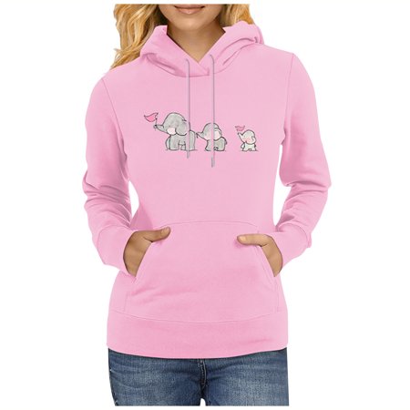 Women Hoodies Clearance Women Fashion Solid Color Printing Drawstring Hood Long Sleeves Sweater Tops