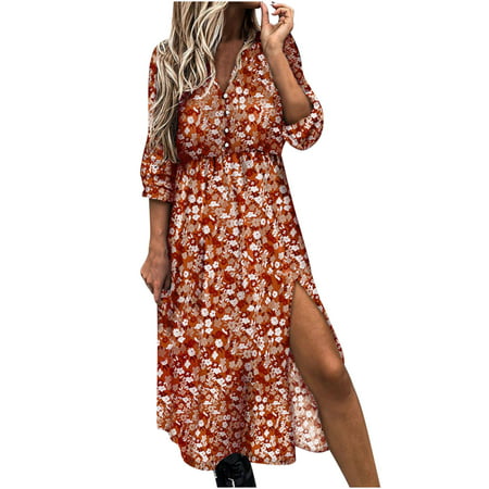Usupdd Womens Dresses Women S Ladies Loose Print Three Quarter Sleeve Mini Dress Summer Dress Female Sundress 22020801-6755