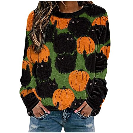 Women S Long Sleeve Tops  White Shirts for Women Tops Plain Tshirts Plus Size Halloween Fashion Women S Casual Printed Ladies Sweatshirt Tops Sleeves 