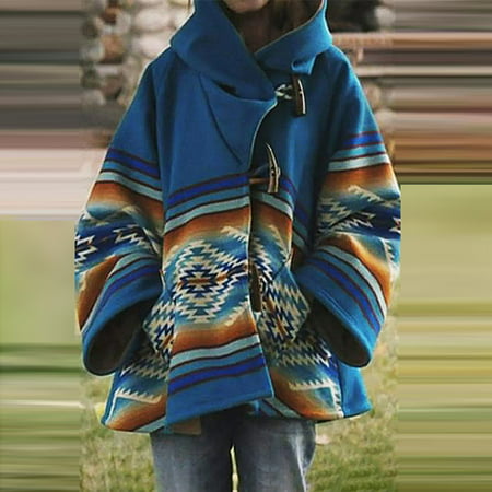 Miximx Womens Casual Retro Printed Long Sleeve Hooded Jacket Coat Claw Button Coat - Gifts for Women Womens Casual Retro a-a#6678 Winter Clothes for W