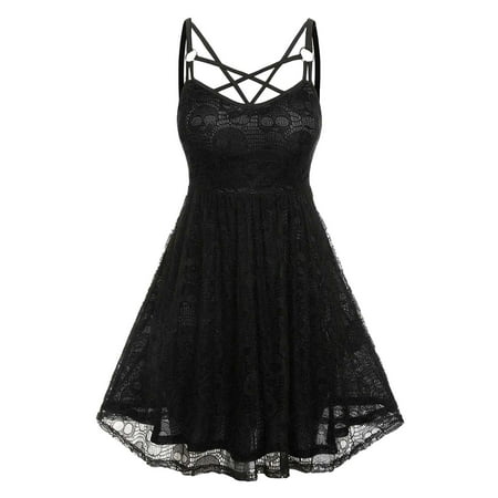Usupdd Womens Dresses Women S Plus Size Halloween Lace Mesh Patchwork Sleeveless Camisole Zipper Mini Dress Female Sundress 22020801-7540