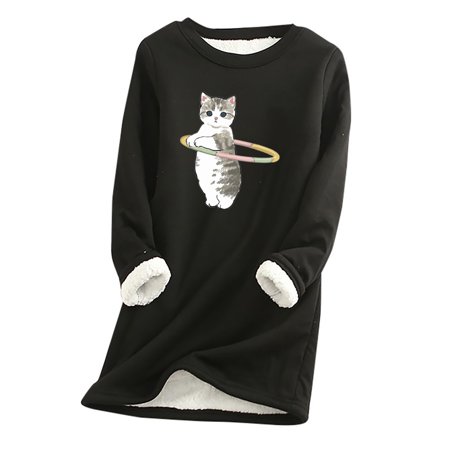 Women S 2540 New Top Clotheswomen Thick Fleece Printing Sweatshirt Warm O-Neck Underwear Top Autumn Casual Soft Cozy Top