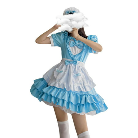 PhoneSoap Women S Fashion Maid Outfit Cute Maid Outfit Cosplay Costume Dress Set Mini Dress a-Line Sun Dress